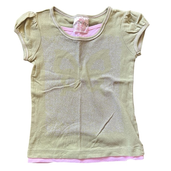 Knitworks Other - Y2K KnitWorks Butterfly Glitter Girls Tee Layered Puff Sleeve Top Size 6